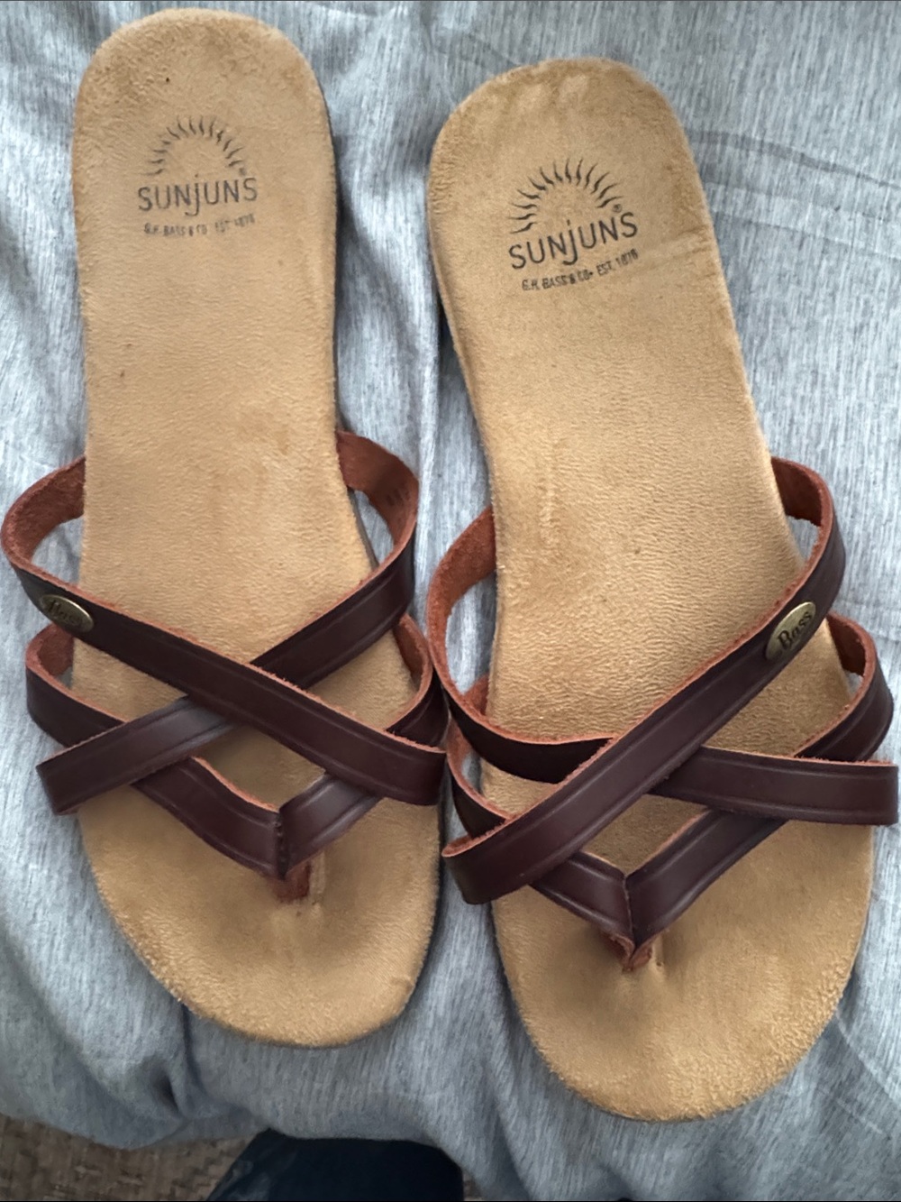 Bass Brown Leather Crisscross Slide Sandals